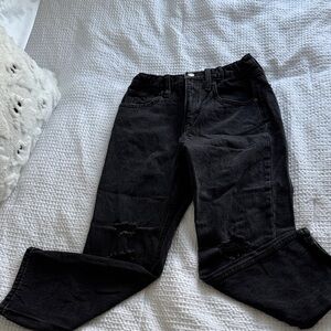 Girls distressed black straight leg jeans